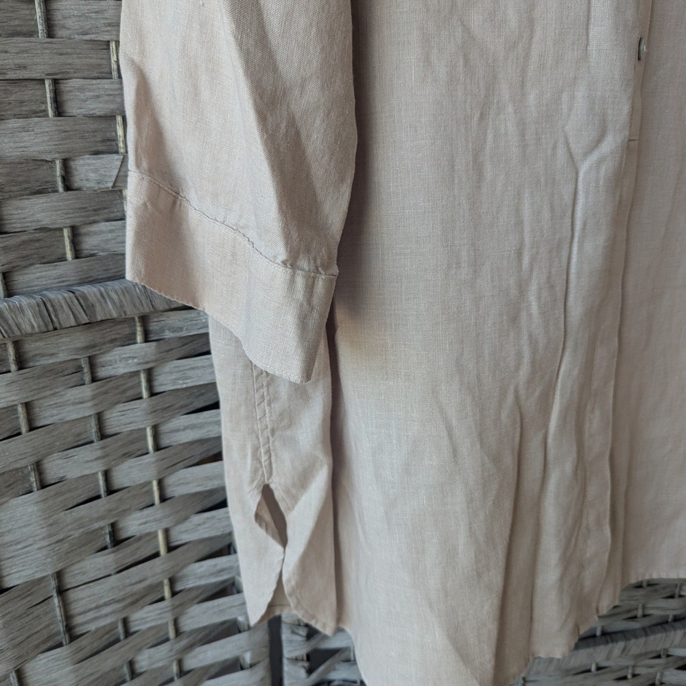 Chico's Linen Tunic Top Tan No Iron Button Up 3/4 Sleeve Sz 3 (16) Quiet Luxury - Picture 2 of 10